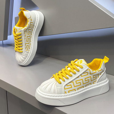 yj男鞋2025秋季新款时尚百搭小白鞋低帮厚底板鞋贝壳头系带休闲鞋