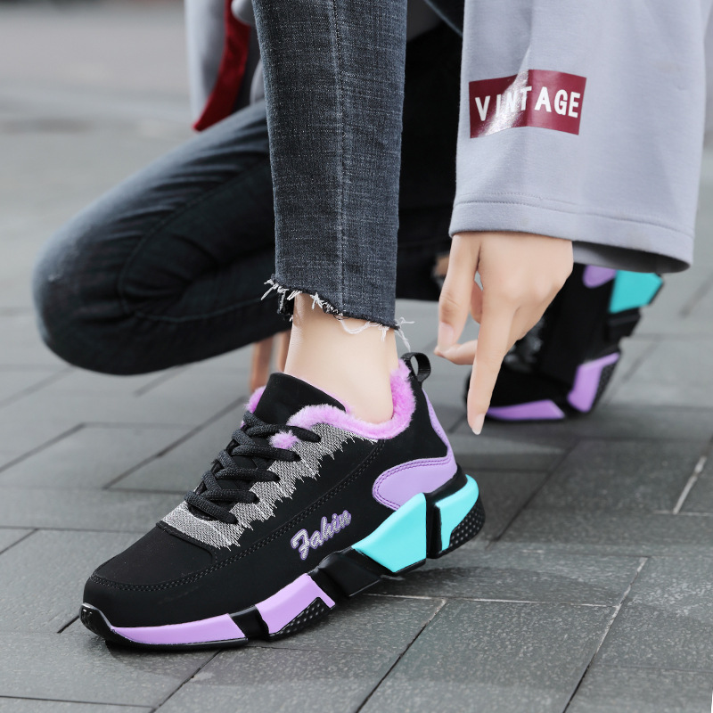 2020秋冬新款百搭休闲鞋防滑女鞋潮流运动加绒保暖棉鞋学生鞋