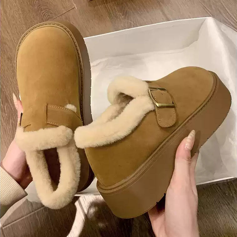 厚底豆豆勃肯鞋女2025新款冬季加绒乐福鞋外穿毛毛鞋保暖雪地棉鞋