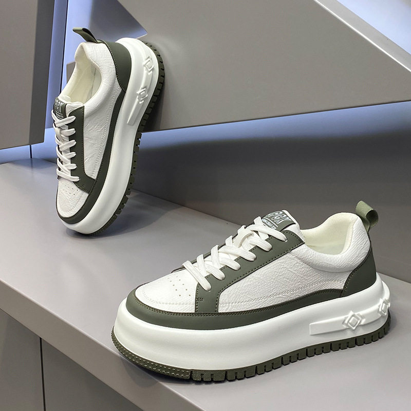yj男鞋2025秋季新款时尚百搭小白鞋低帮厚底板鞋真皮松糕底休闲鞋