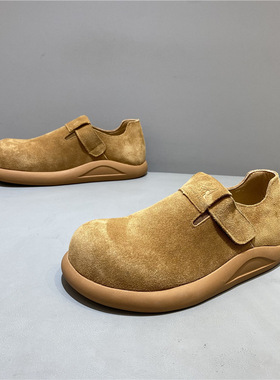 qn男款勃肯鞋2025秋季新款低帮魔术贴一脚蹬乐福鞋真皮百搭休闲板