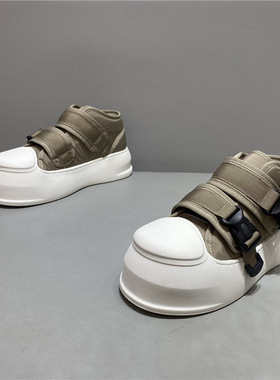 qn男鞋2025冬季新款厚底鞋韩版时尚魔术贴大头板鞋加绒保暖棉鞋