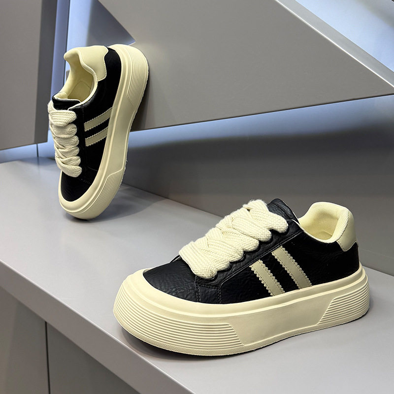 jj男鞋2025秋季新款时尚百搭松糕底低帮板鞋真皮系带韩版潮流休闲