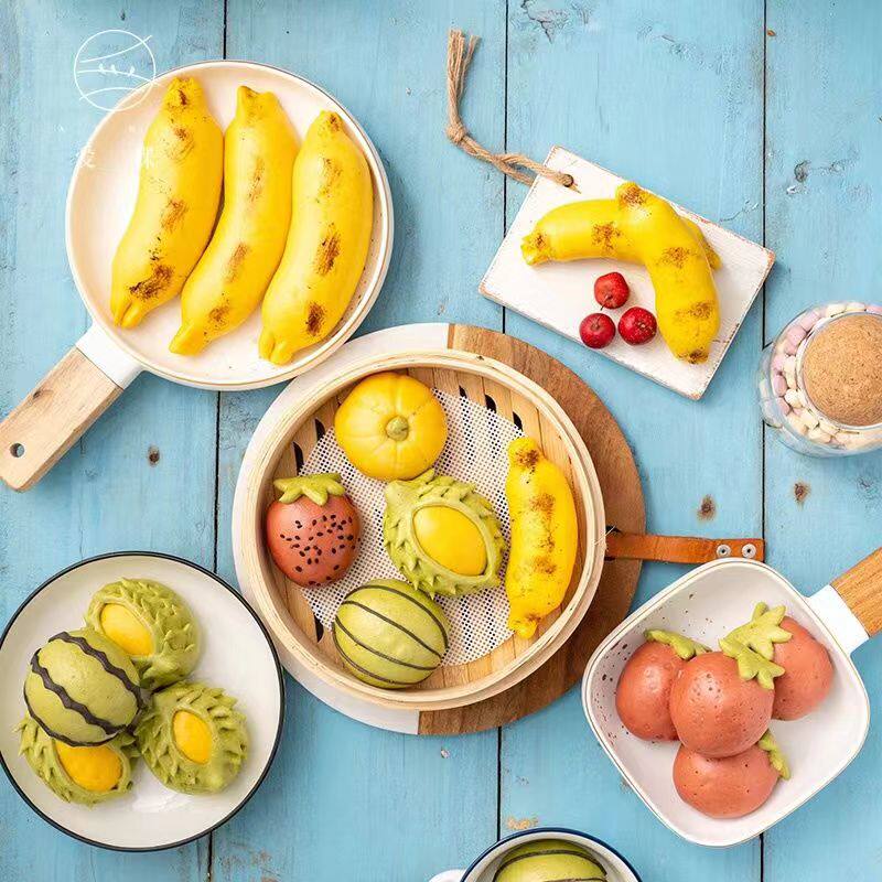 卡通水果造型奶黄馒头儿童早餐食品营养包子纯手工半成品儿童面食