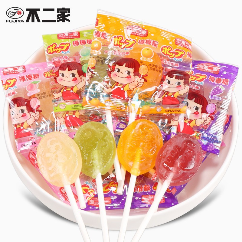 不二家棒棒糖独立装水果口味甜橙葡萄纸棒糖休闲儿童零食糖果
