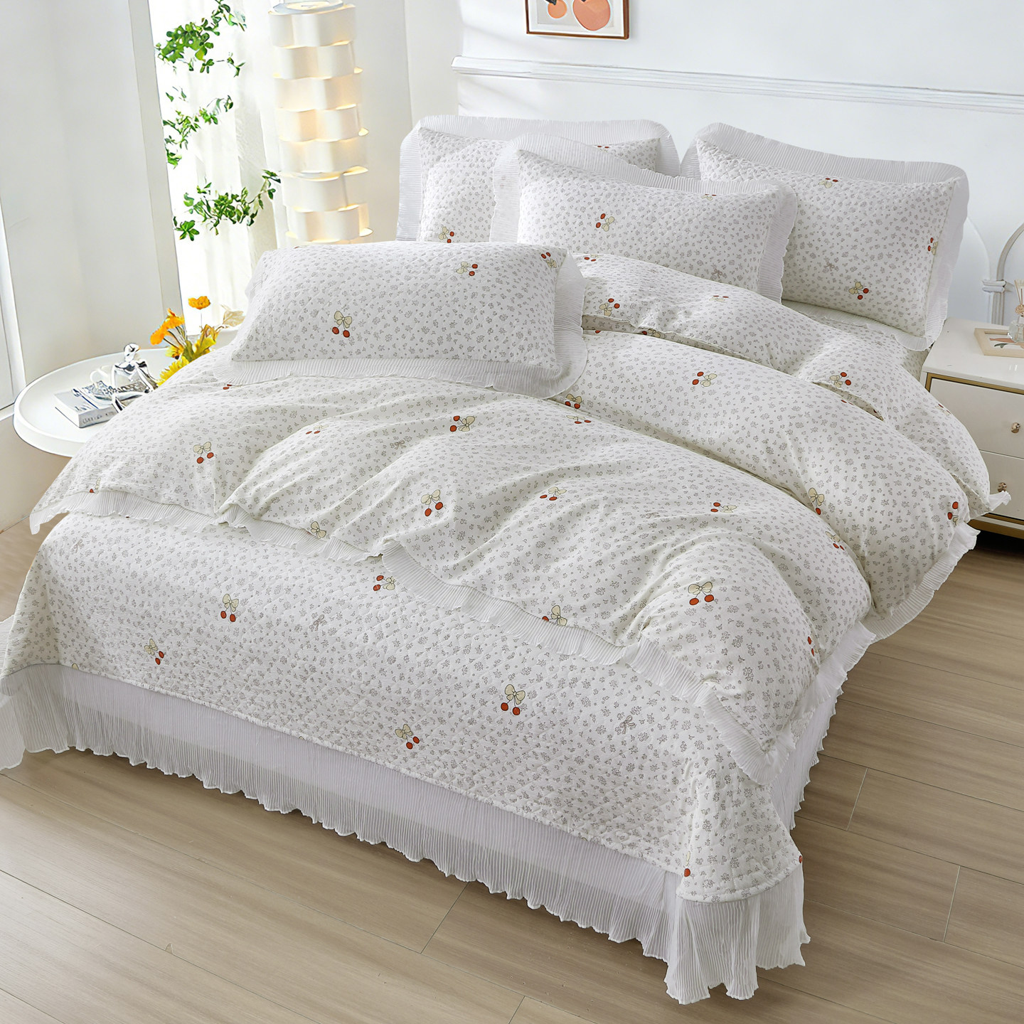 新款韩版夹棉床盖四件套少女心小碎花四件套床盖床单被套床上用品