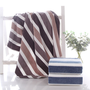 图强商超割绒彩条浴巾家用成人男女通用加大柔软舒适洗澡全棉浴巾