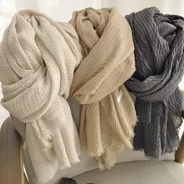 巨柔软素色棉麻围巾女秋冬薄款文艺范复古保暖围脖丝巾披肩纯色