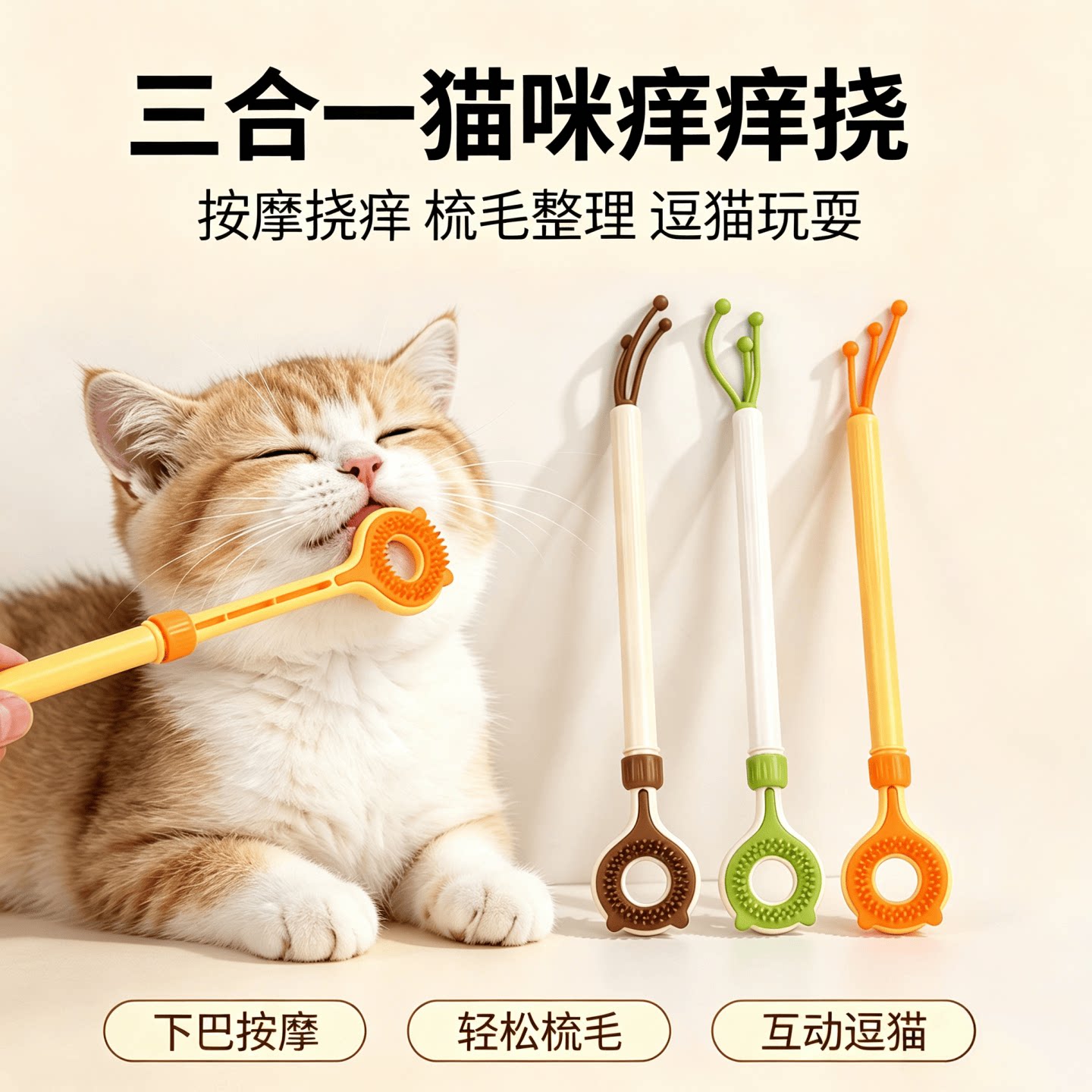 逗猫棒玩具猫咪按摩互动解闷痒痒挠抓痒撸猫神器可伸缩梳子梳毛刷