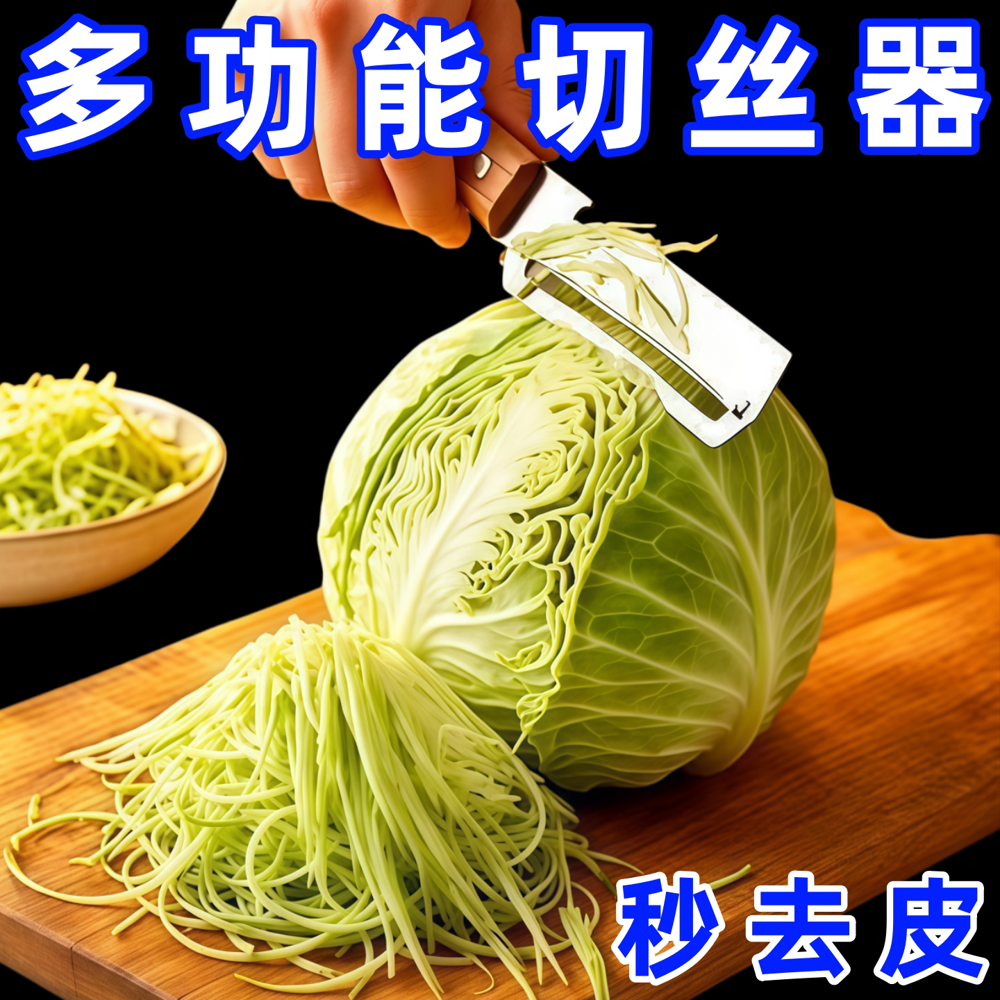 进口切丝器多功能厨房刨丝削皮刀三合一不锈钢木柄刮皮刀切菜器