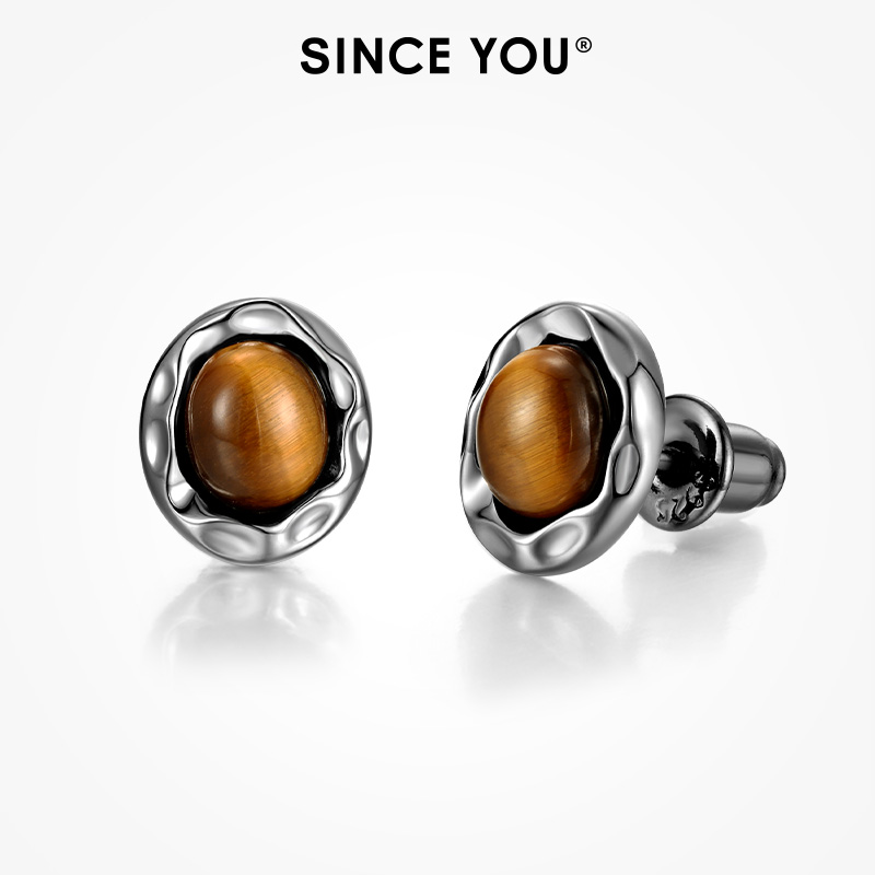 sinceyou招财虎眼石耳钉个性