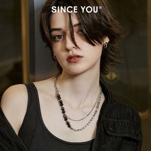Since You守护银曜石项链男款时尚个性串珠配饰百搭叠戴锁骨链女