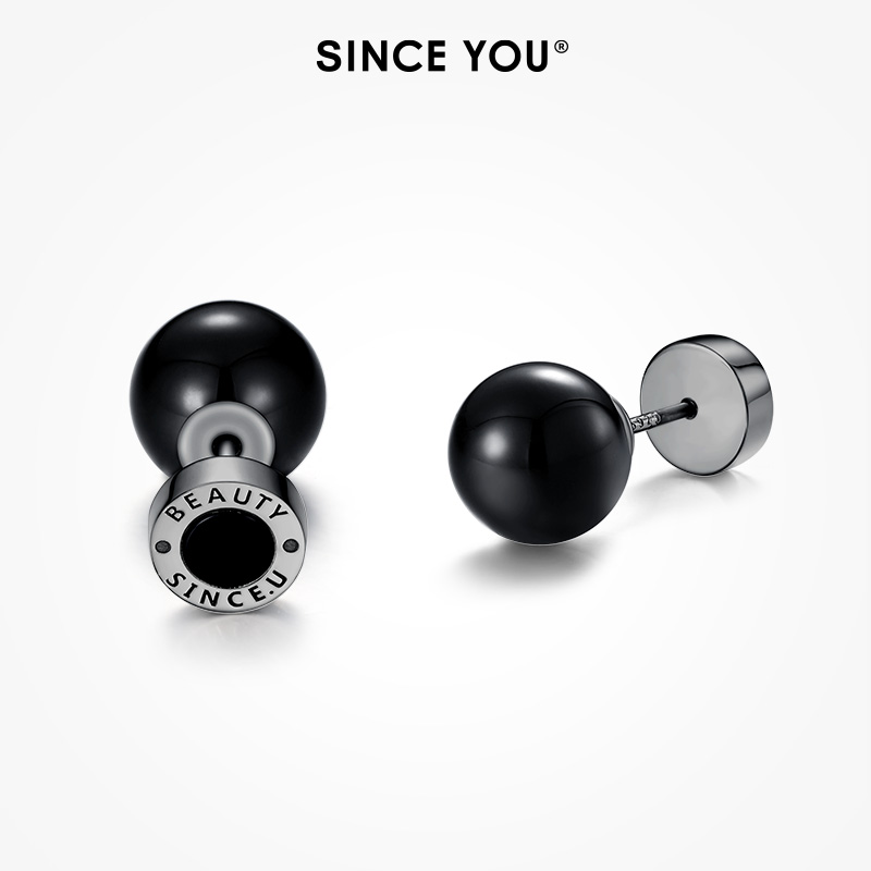 SinceYou黑曜石耳钉男款纯银