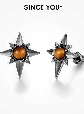 Since You星耀虎眼石耳钉男潮酷个性八芒星耳环轻奢高级感耳饰女