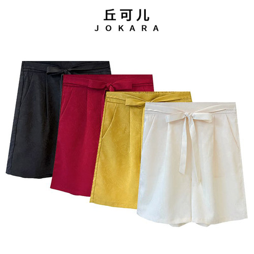 Jokara/丘可儿【锦玉结】新中式百搭系带高腰休闲显瘦短裤女宽松