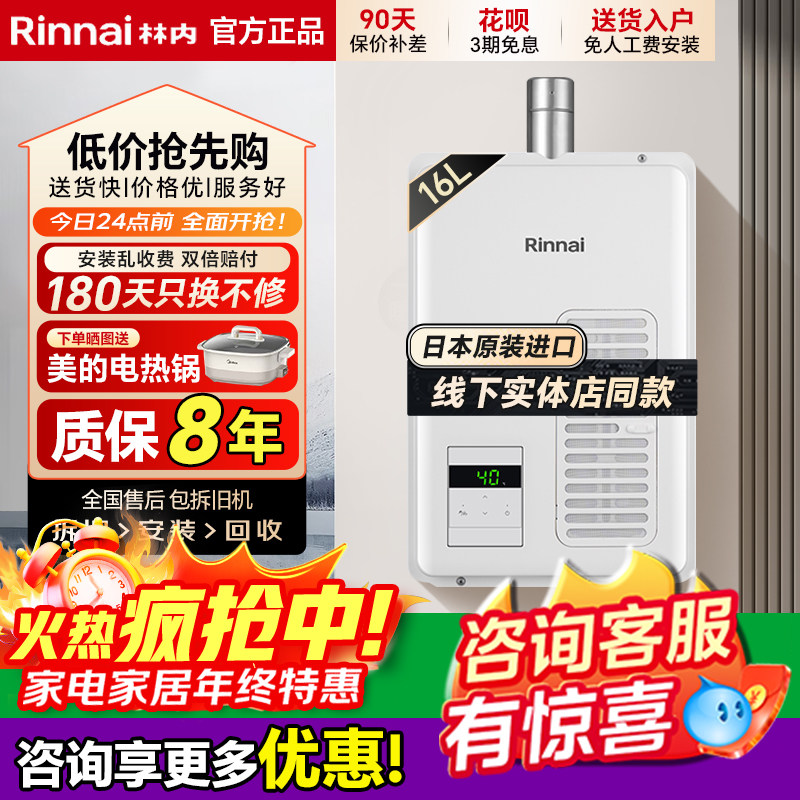 Rinnai/林内 REU-V1616WF(K)-CH/A1620WF(K)CH进口16升燃气热水器