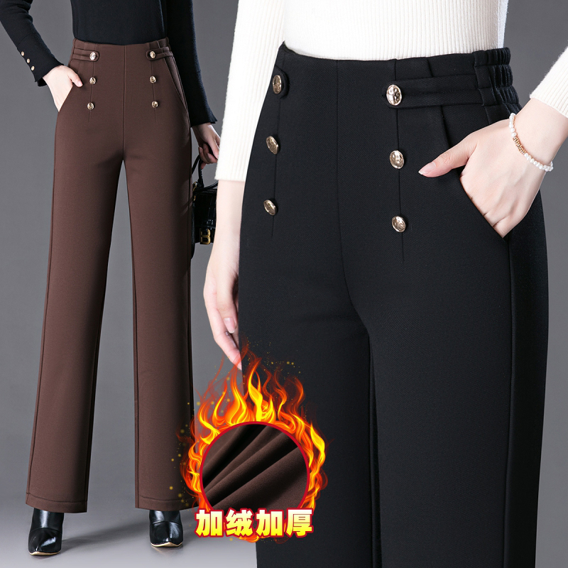 加绒窄版阔腿裤女秋冬2025新款高腰妈妈直筒休闲裤宽松中老年女裤