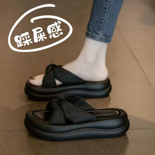 黑色凉拖鞋女2025新款夏季外穿厚底休闲沙滩鞋时尚百搭34码一字拖