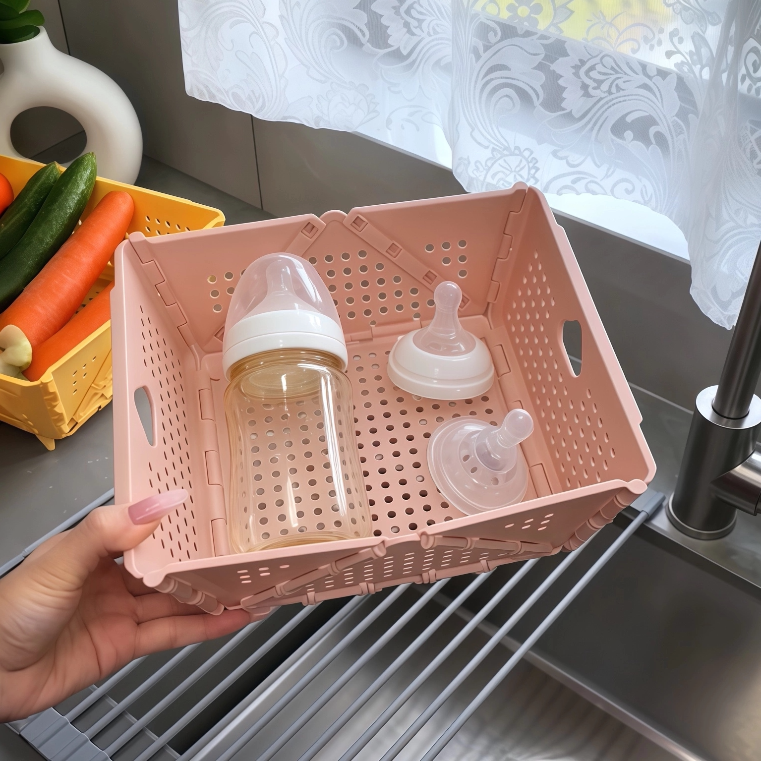 婴儿旅行神器|宝宝外出奶瓶折叠沥水盆用品带娃出行便携洗奶瓶盆