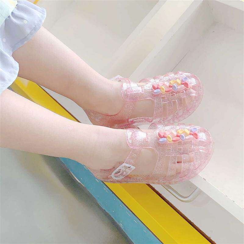 2024新款果冻水晶凉鞋女孩潮包头夏季软底女童中童凉鞋可爱小风车