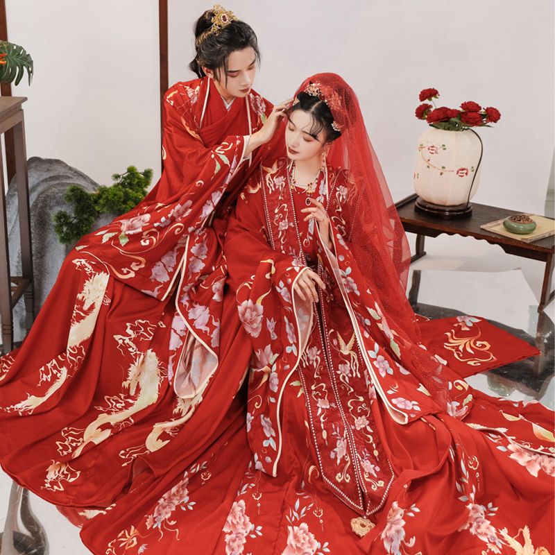 慕晴瑶原创汉服婚服凤冠霞帔女宋制男中式花嫁新娘款嫁衣