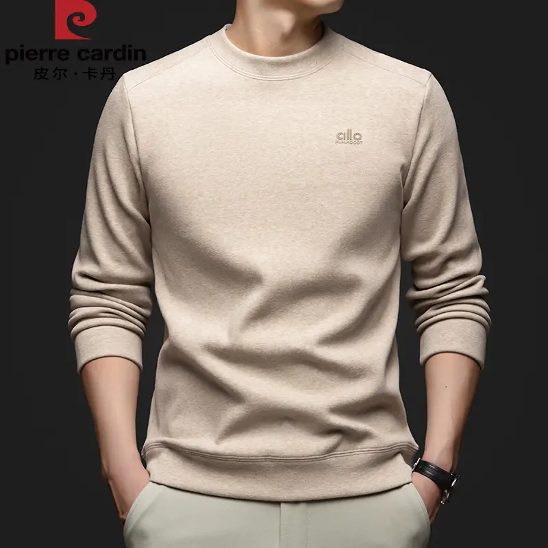 皮尔卡丹秋冬新款加绒保暖卫衣男士圆领时尚潮流休闲双面绒打底衫