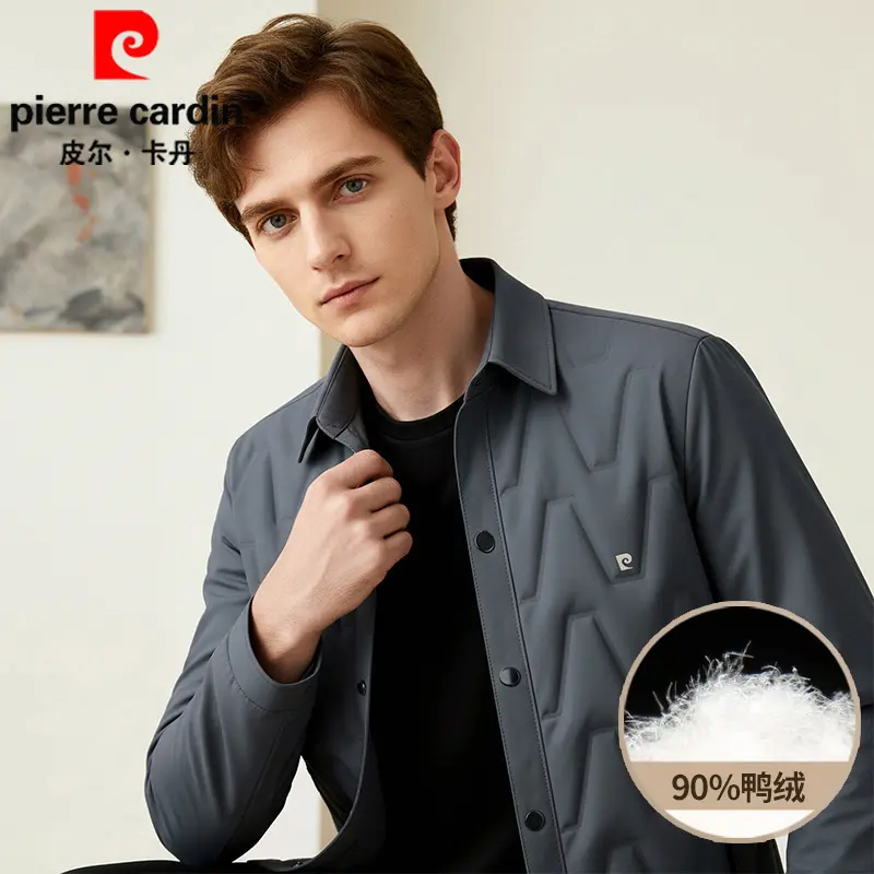 皮尔卡丹冬季90%鸭绒男士休闲宽松外套保暖中青年百搭翻领羽绒服