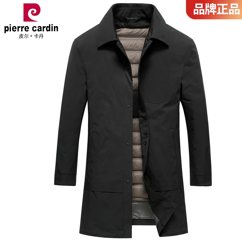 皮尔卡丹2025新款男士中长款风衣秋冬季可拆卸内胆翻领防寒羽绒服