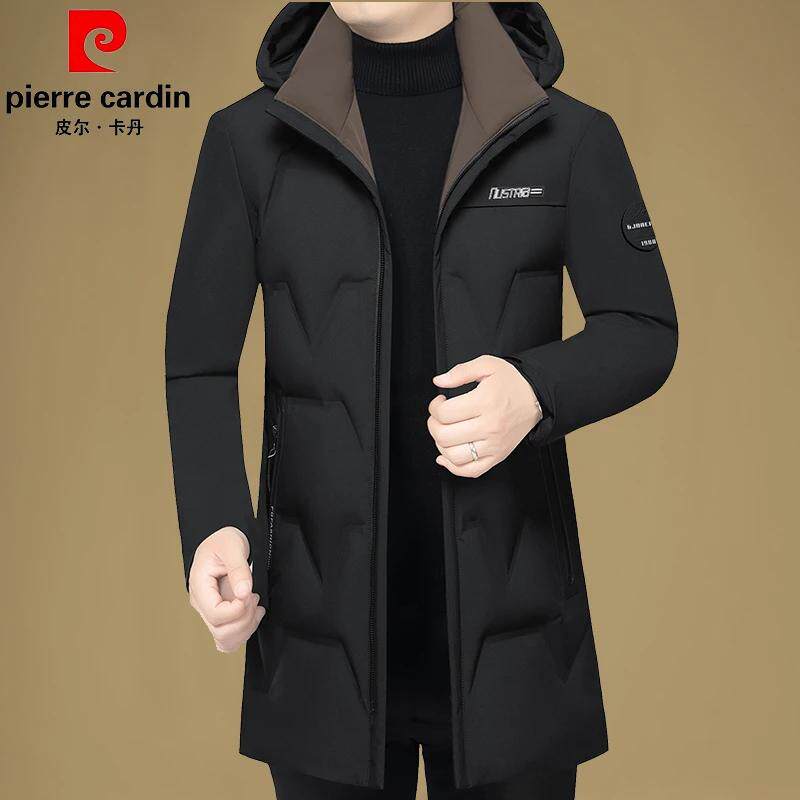 皮尔卡丹男款鹅绒羽绒服冬季男士商务休闲连帽可拆中长款保暖外套