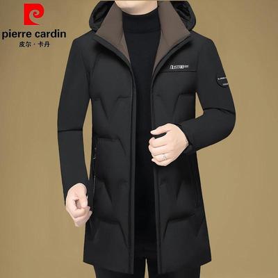 皮尔卡丹男款鹅绒羽绒服冬季男士商务休闲连帽可拆中长款保暖外套