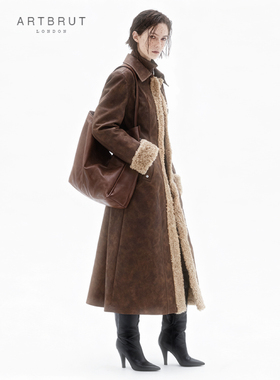 ARTBRUT复古做旧皮衣外套女冬拼接羊羔毛大衣收腰假两件夹棉加厚
