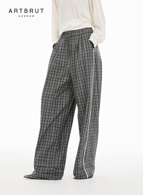 artbrut 格纹松紧腰抽绳撞色休闲裤西装裤