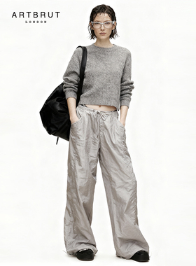ARTBRUT夏季薄款阔腿长裤女休闲运动垂坠感拖地裤抽绳降落伞裤子