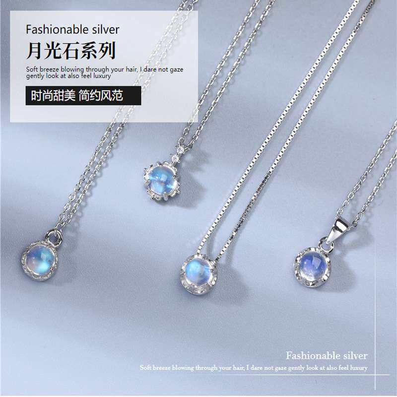 Sterling Silver Moonstone Necklace S925 Crystal Pendant - Buy from Taobao, China | Shopme Agent