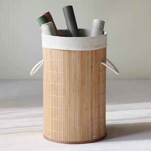 竹编书法字画收纳桶包装纸宣纸收纳架 瑜伽垫脏衣服收纳筐原木风