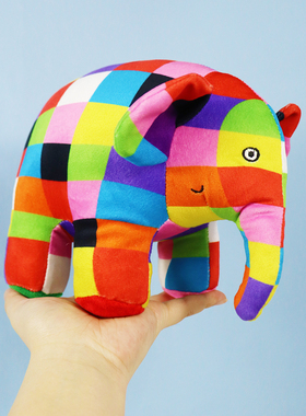 花格子大象毛绒玩偶elmer经典绘本启蒙布偶安抚公仔儿童益智玩具