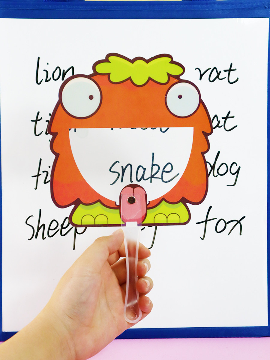 饥饿的怪兽吃单词手举牌英语认知提词器指读课堂游戏儿童早教教具