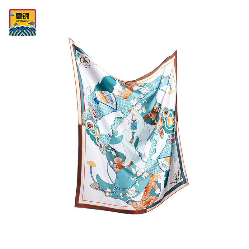 皇锦真丝印花中式方巾-连年有鱼系列HL31076