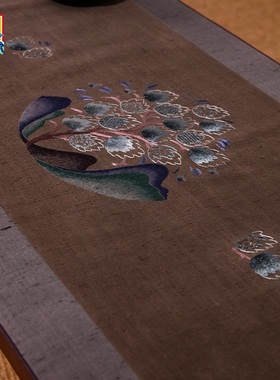 皇锦手绣植物染缂丝茶席-玉树拂风HJ12818