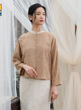 【皇锦】真丝中式对襟长袖上衣桑蚕丝开衫-如梦令HJ21495