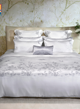 皇锦玻尿酸真丝印花双人被套多件套床品-窗影HJ11721
