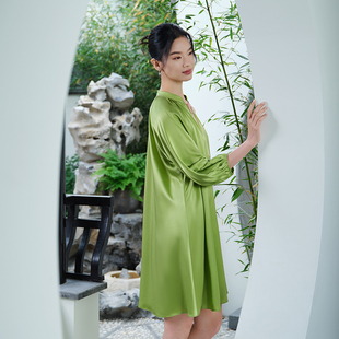 【皇锦】真丝素色经典七分袖春夏家居服套头贴身睡裙-碧桃HJ21529