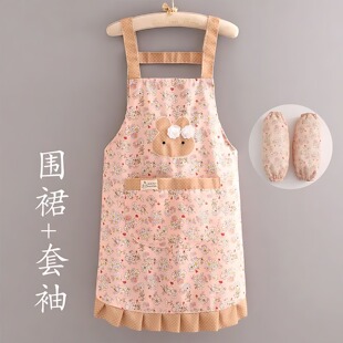 网红全棉帆布薄款 工作服上班女 套两件套2021新款 夏天穿透气围裙袖