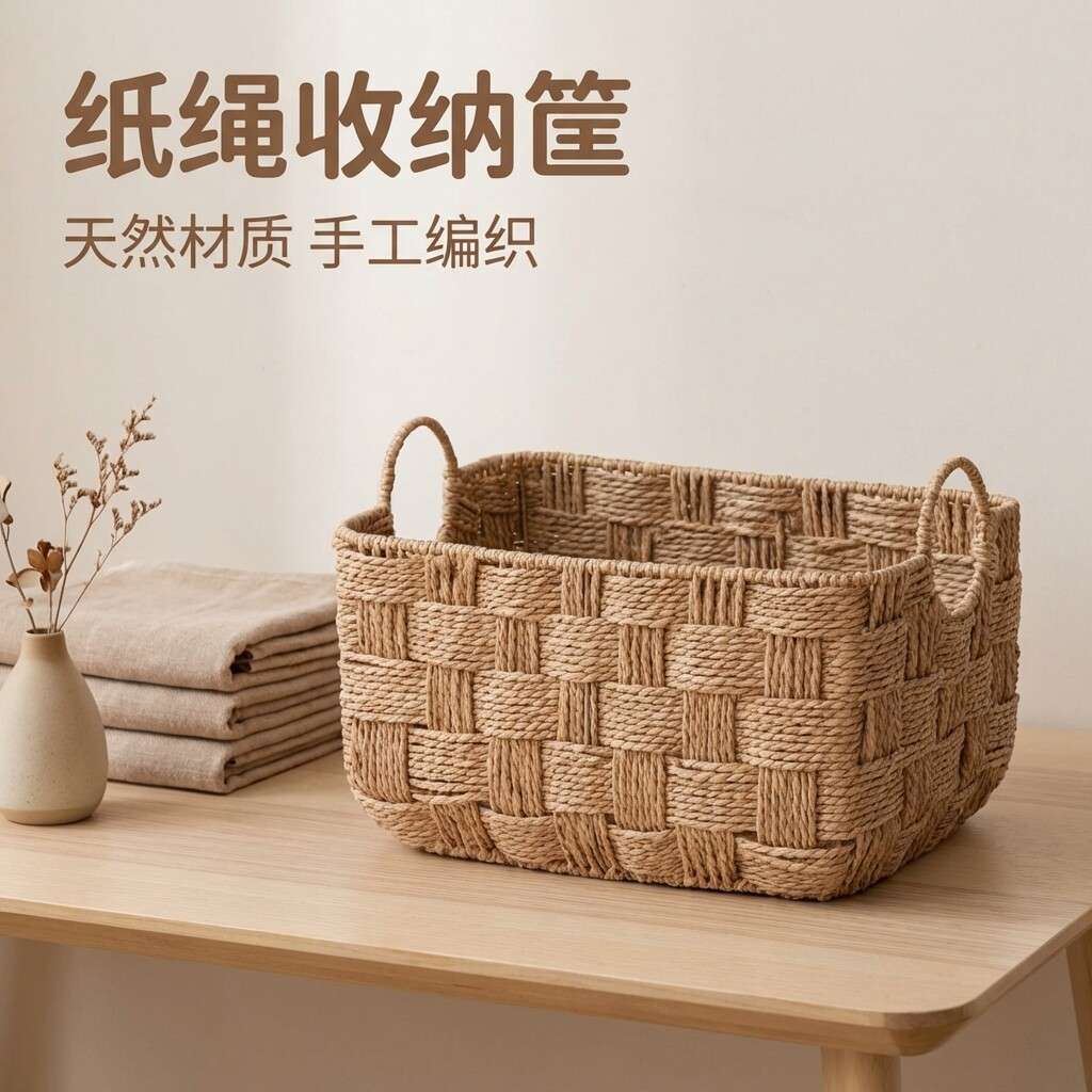 日式藤编桌面收纳篮厨房卫生间