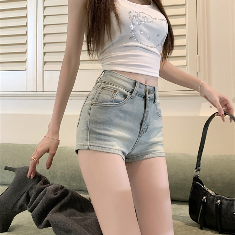 夏季高腰浅色怀旧复古辣妹紧身女