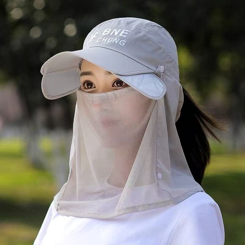 户外遮脸防晒帽女夏护颈防紫外线