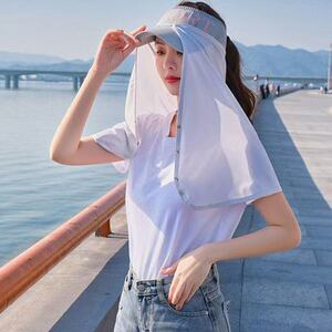 防晒遮阳帽帘子女夏季薄护颈脖子长披肩全脸紫外线冰丝防晒面罩