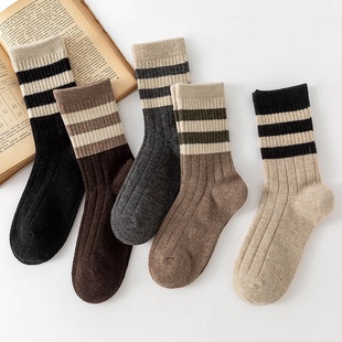 纯棉全棉长袜长筒袜子鲨鱼裤堆堆袜女防臭吸汗中筒加厚秋冬条纹