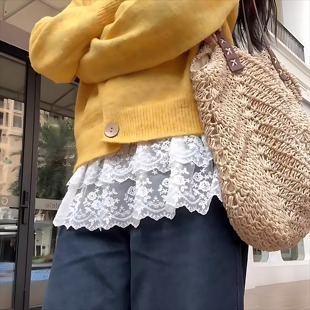 蕾丝花边下摆内搭屁帘打底裙卫衣叠穿打底神器小白裙半身短裙外搭