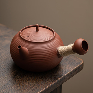高温原矿朱泥砂铫壶烧水壶煮茶壶大口大容量跳盖侧把红泥煮水陶壶